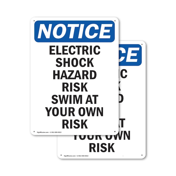 Signmission Electric Shock Hazard Risk Swim OSHA Notice Sign, Plastic, 7in W x 10in L, 2PK OS-2PACK-NS-P-710-V-11640 - main